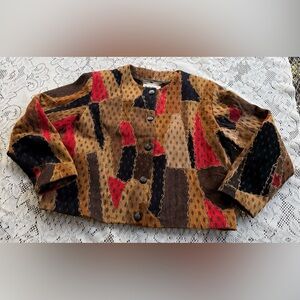 Papillon Art-to-Wear Hippie Boho Suede Leather Embroidered Patchwork Jacket Sz M